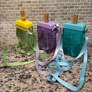 Bundle Popsicle purse water bottle summer gift camp strap straw 12 oz 3 total!